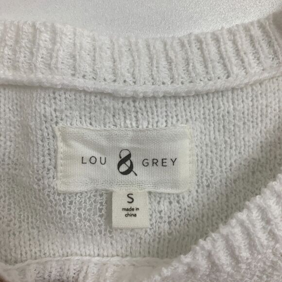 Lou & Grey Knit Tank Top Womens S Small White Striped Crew Neck Ribbed Trim - Picture 10 of 13